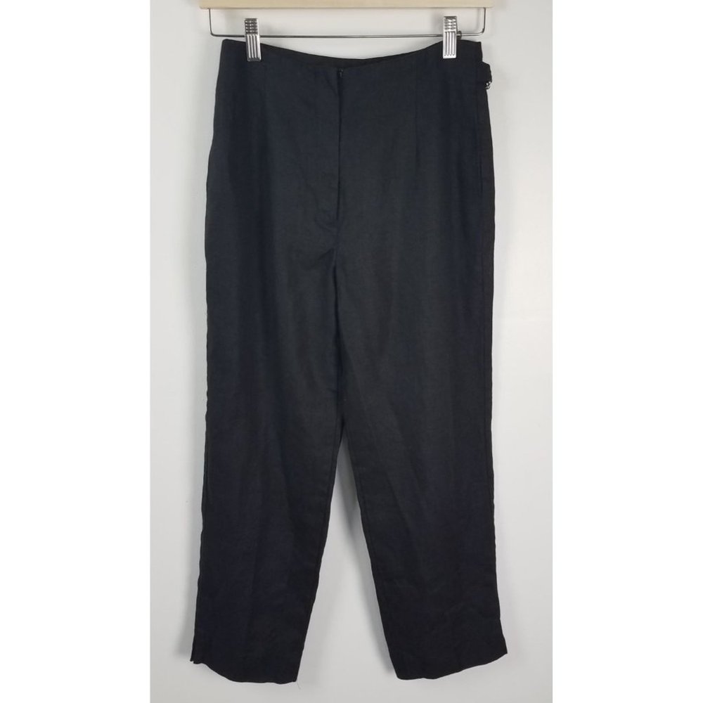 Talbots Petites Sz. 4 Irish Linen High Rise Black Side Buckles Ankle Pants